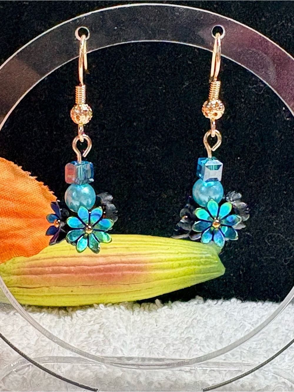 Handcrafted Blue Teal Floral Cluster earring - handmade